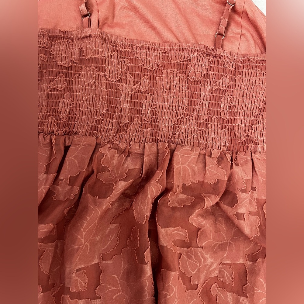 Romantic Ferlema Rusty Rose Floral Burnout Maxi Dress Size L Pink Sleeveless New - Picture 8 of 10